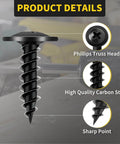 Black Wood Screws Size Eight By Three Quarter Inch 125 Piece Set Self Tapping Phillips Truss Head Fasteners details