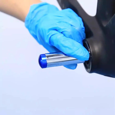 Bike Bottom Bracket Bearing Removal Tool Kit for Press Fit Cups and Headsets being installed by hand in bike frame BB shell