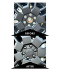 Before and after of wheel with Dope Wheel Center Caps And Lug Nut Covers For Cybertruck Matte Black 4 Pcs Center Cap Kit