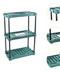 Heavy Badass Broom And Mop Organizer Rock Solid Corner Rack With Hella Durable Polypropylene Shelves and Reinforced Iron Frame, 3-tier storage.