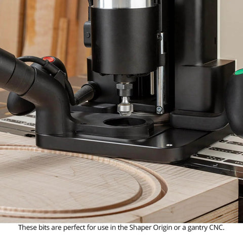 Juice Groove Router Bit For Cutting Boards, 1/8 Inch Radius, 1/4 Inch Shank, 2 Flute Carbide Tipped CNC Bit in action on machine