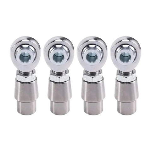 Four Piece 5/8 Inch 18 Thread Heim Joint Rod End Kit With Heavy Duty Spacers viewed from the front showing spherical bearings.