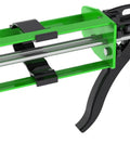B-Line Manual Epoxy Adhesive Gun for Twin Cartridges 1 to 1 and 2 to 1 Mixes, 400 Series, black and green, side view
