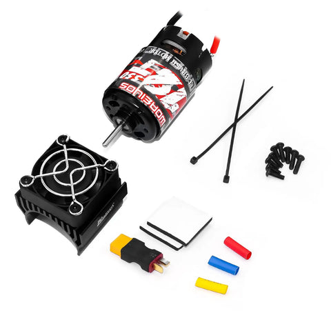 550 Brushed Motor 12T With Heatsink Combo For One Tenth Scale RC Trucks Like Slash Arrma Granite motor parts laid out