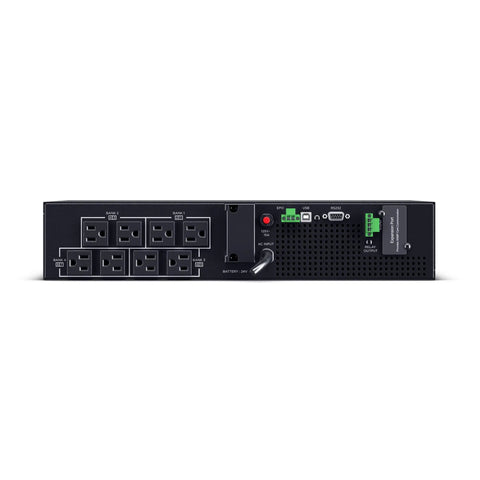 Rear view of High-Density Smart App Online Sinewave UPS System With Double Conversion 1000VA 1000W 8 NEMA 5-15R Outlets 2U Rack/Tower