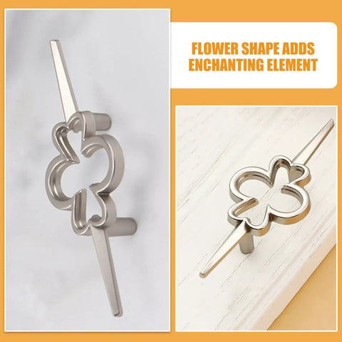 Flower-shaped cabinet pull handle in silver finish with modern design, easy grip, durable zinc alloy, matte nickel finish.