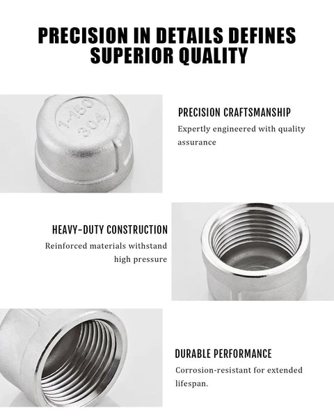 Heavy Duty 304 Stainless Steel Pipe Cap NPT Female Threaded Fitting 1 Inch Pack Of 2 Built To Last For Water Lines And Air Systems
