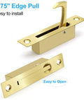 Gold satin brass Pocket Door Handles Stainless Steel 304 Edge Pull Hidden Flush Mount Sliding Door Pull for cabinets and drawers.