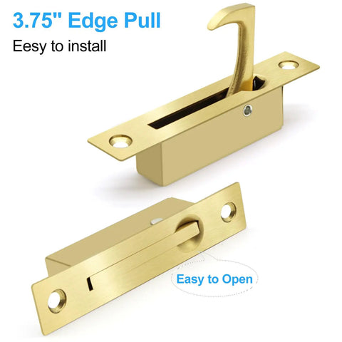 Gold satin brass Pocket Door Handles Stainless Steel 304 Edge Pull Hidden Flush Mount Sliding Door Pull for cabinets and drawers.