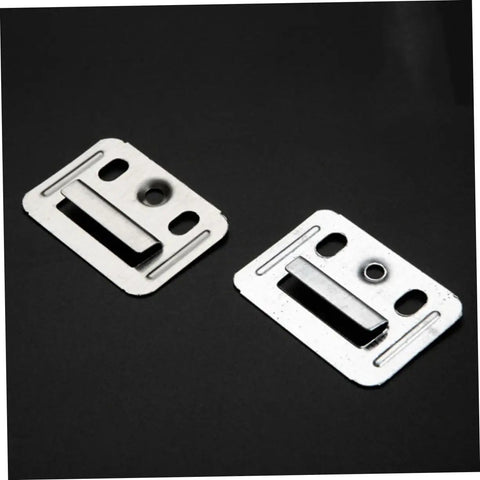 Tough As Nails Stainless Steel Wall Panel Clips And Furniture Buckle Clamps on black background, showing smooth edges and rust-proof build.