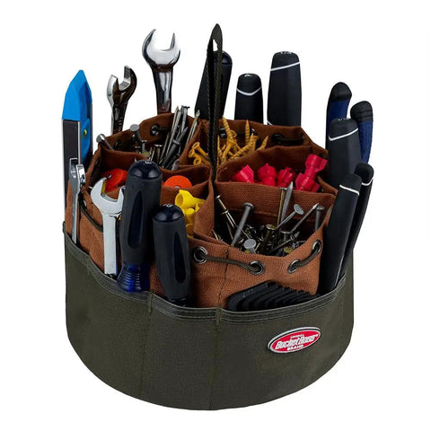 Canvas Organizer Parachute Bag With 19 Pockets For Nails Screws And Bolts Brown Heavy Duty Tool Pouch filled with tools