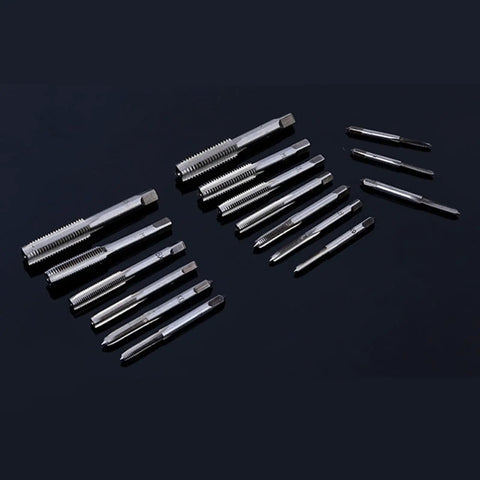 Kickstart Your Metalworking Projects With This Awesome 40 Piece Tap And Die Set Built From Tough Steel For Spot On Threading Accuracy Across Cast Iron Low Carbon Steel And Various Metals In Fine Thread Varieties. 40-piece steel tap and die set laid out on dark background