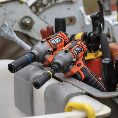 Two 20V Battery Powered Impact Drivers With One Quarter Inch Hex Quick Connect 210 Foot Pounds Max Torque
