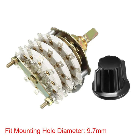 6P5T 6 Pole 5 Throw 3 Deck Band Channel Rotary Switch Selector With Plastic Knob For DIY Electronics Projects, 9.7mm hole