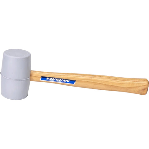 Built Tough Heavy Duty Solid Rubber Mallet With 20 Oz Head And Hardwood Handle Made In The USA Pro Grade For Furniture Assembly Woodworking Soft Metal And Automotive Tasks RM2W VN57432 showing rubber head and wooden handle close-up
