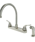 RV Kitchen Sink Faucet With High Arc Spout, Dual Lever Handles, And Side Spray, Deck Mount, Brushed Nickel Finish, 8 Inch On Center