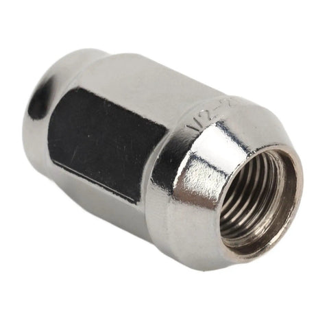Upgrade Your Ride With These 16 Pc Chrome Lug Nuts For G1 Golf Carts, Perfect Fitment For Ezgo And Club Car Tires To Securely Fasten Wheels And Keep It Looking Fresh For Years. Chrome 1/2-20 steel lug nut close-up