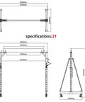 Portable Gantry Crane Boasting A Legit 4400 Lbs Lift Capacity And Fully Adjustable Height From 78 To 118 Inches Cast In A Beefy Steel Body for specifications diagram.