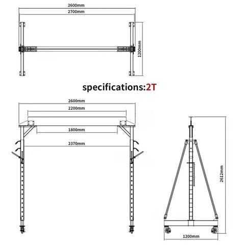 Portable Gantry Crane Boasting A Legit 4400 Lbs Lift Capacity And Fully Adjustable Height From 78 To 118 Inches Cast In A Beefy Steel Body for specifications diagram.