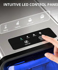 Portable Countertop Nugget Ice Maker Produces Thirty Five Pounds Of Fresh Pebble Ice Daily With Lightning Fast Five Minute Cycles control panel close-up.