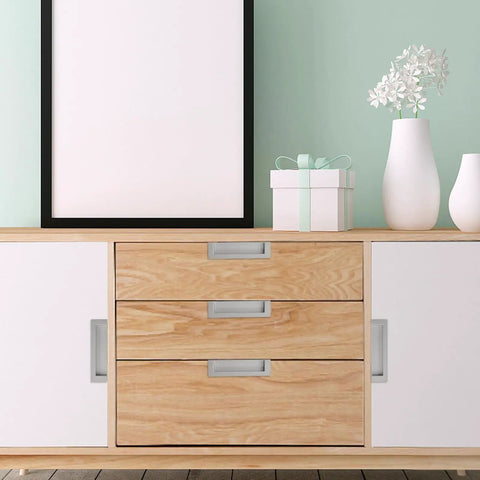 2-Piece Black Recessed Drawer Pull Handles Zinc Alloy Concealed Furniture Hardware on wooden cabinet drawers