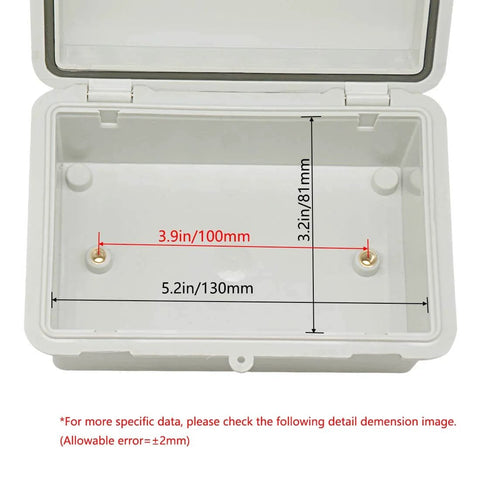 Open IP65 Waterproof ABS Plastic Electrical Box With Hinged Lid And 2 Cable Glands Gray Outdoor Enclosure For Electronics Weatherproof 5.9 X 3.9 X 2.8 Inch Box Durable ABS Case For DIY Projects showing internal dimensions