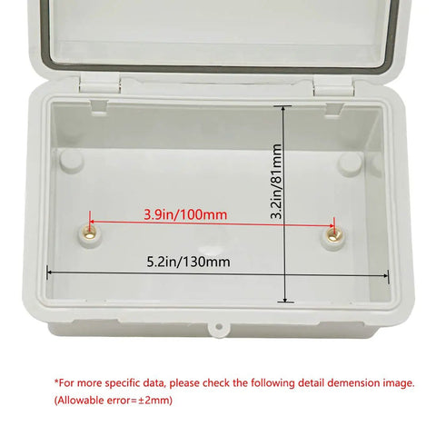 Interior view of Junction Box Outdoor IP65 Waterproof ABS Plastic Enclosure Hinged Cover With Mounting Plate and Wall Brackets Grey showing dimensions 450x350x200mm.