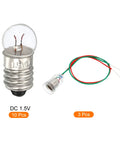 Rock Solid E10 Screw Base Miniature Bulbs 10 Pack 1.5V with 3 lamp holders and wiring for flashlights and projects.