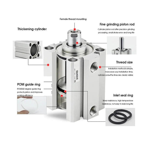 Rock Solid Air Pneumatic Cylinder With Spring Return And Compact Aluminum Workhorse Design For Ready To Roll Automation Projects Featuring High Efficiency Actuator Delivering Crisp Reciprocating Motion Across Bore Sizes
