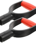 Two Pack Plastic D Shaped Spade Handle Replacement For Shovels visible in ergonomic design, red anti-slip grip for yard work.