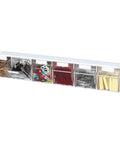 Interlocking Tilt Bin Storage System 6 Bin Unit In Clear And White, Slick Stackable Desk Shop Or Lab Organizer with items visible