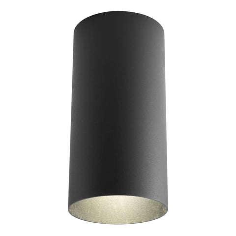 Super Cool And Sleek Modern Six Inch Cylinder Outdoor Ceiling Light One Light Flush Mount Perfect For Interior Or Exterior Porch And Home In Black Aluminum With Minimalist Sophisticated Style, close view