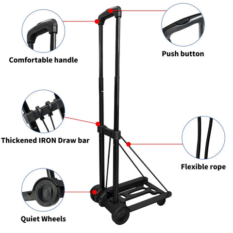No Sweat Folding Hand Truck And Ultra Lightweight Portable Cart And Rock Solid 90lb Heavy Duty Two Wheel Utility Trolley With Bungee Straps For Moving Travel Luggage Hauling Smooth Compact Storage Setup Fits Right In Trunk Or Closet