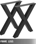 Beefy Pair Of 28 Inch Tall Steel Table Legs, 24 Inch Wide Box Frame, 3.15 Inch Square in black powder coat with X-frame design.