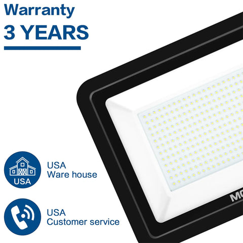 2 Pack 300W LED Flood Lights Ultra Bright 30000LM IP66 Waterproof Outdoor Security Flood Lighting With UL Listed Plug 5000K warranty