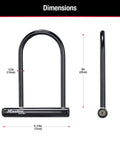 Image showing dimensions of Six And One Eighth Inch Wide U Lock With Eight Inch Shackle For Bikes Heavy Duty Bicycle Lock With Hardened Steel Body