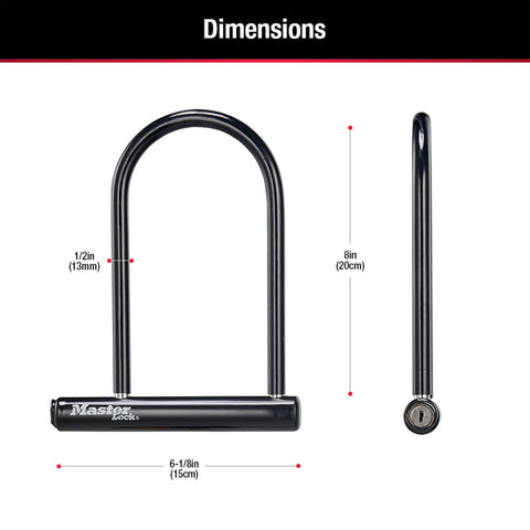 Image showing dimensions of Six And One Eighth Inch Wide U Lock With Eight Inch Shackle For Bikes Heavy Duty Bicycle Lock With Hardened Steel Body