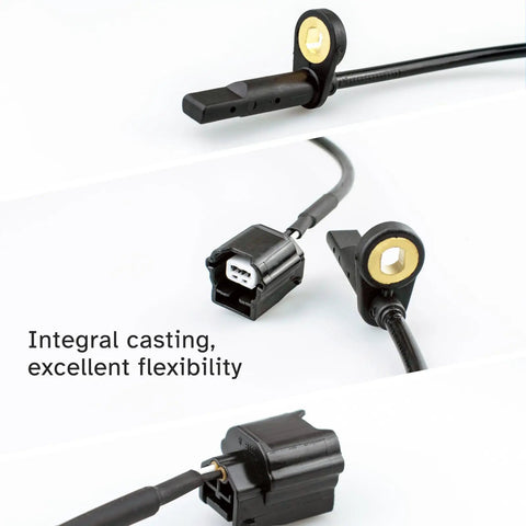 Heavy Duty Front Abs Wheel Speed Sensor Straight Up Left Or Right Swap Compatible With Nissan Pathfinder And Infiniti Qx60 2013 Through 2020 Plug And Go detail showing cable and connector flexibility.