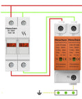 Front view of 2 Pole DC 1000V Solar Fuse Holder For 10 X 38mm Fuses 35mm DIN Rail Mount CE Listed 32A PV Fuse Block.