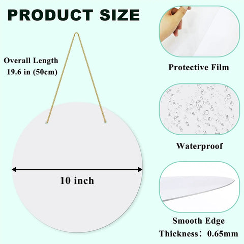Ten Pack 10 Inch Aluminum Sublimation Door Hanger Blanks Unfinished Round Metal Ornament Signs With Rope product features.