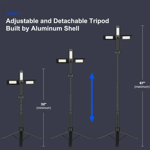 Go To Rechargeable LED Work Light With Stand And Detachable Tripod, adjustable aluminum 67 inch portable spotlight.