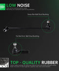 Sway bar and tie rod end with ball stud bushing, part of Beefed-Up Front End Suspension Kit For 2012-2019 VW Beetle And 2012-2022 Passat.