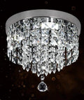 Dope Crystal Chandelier LED Ceiling Light Flush Mount in Stainless Steel with Beaded Shade against dark backdrop