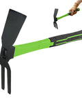 Heavy Duty Beast 16.9 Inch Double Sided Garden Pick Axe with Non Slip Handle for digging, green handle, high-carbon steel head.