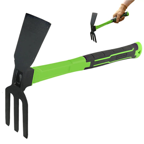 Heavy Duty Beast 16.9 Inch Double Sided Garden Pick Axe with Non Slip Handle for digging, green handle, high-carbon steel head.