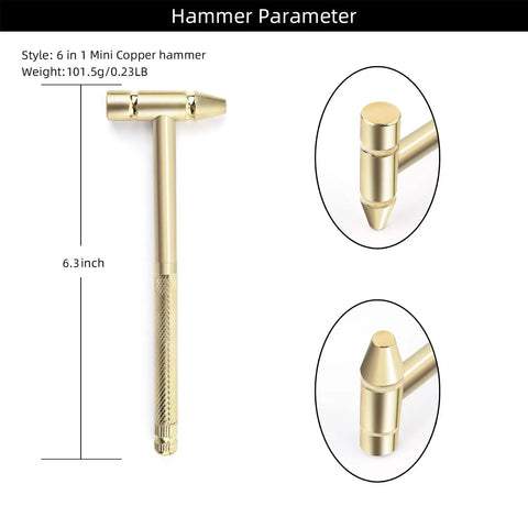 6 In 1 Mini Copper Hammer And Screwdriver Tool Set For Repairs, Anti Corrosion, Rust Resistant, Portable DIY Tool