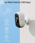 2K Wireless Security Camera System For Indoor And Outdoor Home Surveillance mounted on wall, weatherproof, wire-free for 240 days