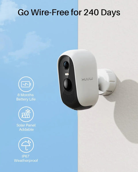 2K Wireless Security Camera System For Indoor And Outdoor Home Surveillance mounted on wall, weatherproof, wire-free for 240 days