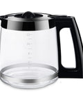 12-Cup replacement coffee carafe with clear glass body and black plastic handle