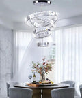 Four Ring LED Crystal Chandelier With Adjustable Ring Sizes, Sleek Stainless Steel Modern Ceiling Light for Dining Room